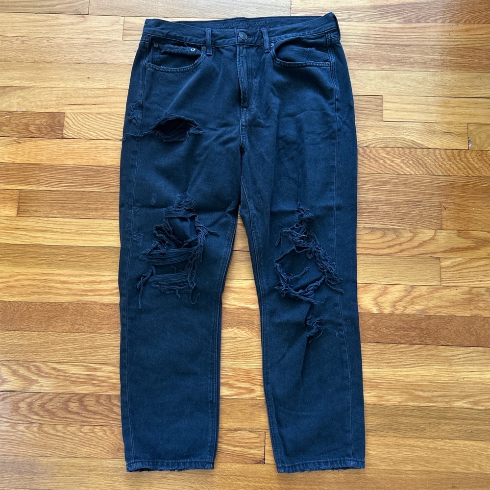 American Eagle black high-rise ripped jeans